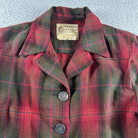 VINTAGE 1950s Bemidji Woolen Mills Wool Shirt Mens Small Red Brown Plaid Button - Picture 7 of 15